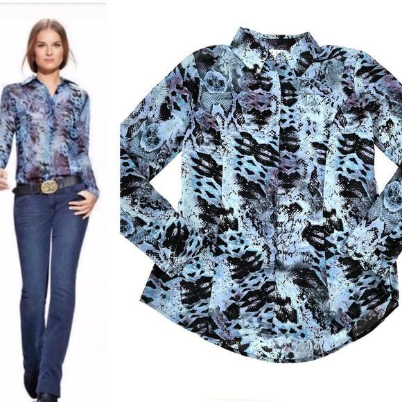 CAbi Python Snake Blue Top Blouse Small snake skin print career - Picture 1 of 13